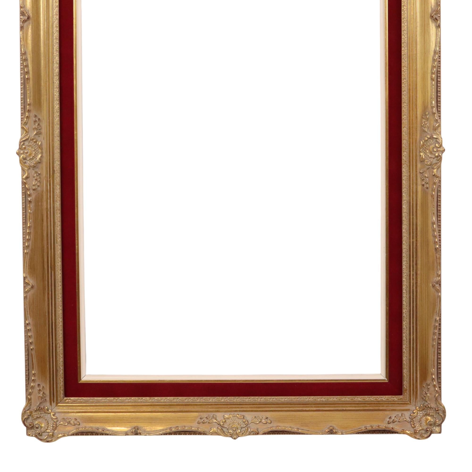 Vintage Vergoldeter Rahmen im Barockstil Roter Samt Klassisch 76x56cm im Zustand „Gut�“ im Angebot in Poperinge, BE