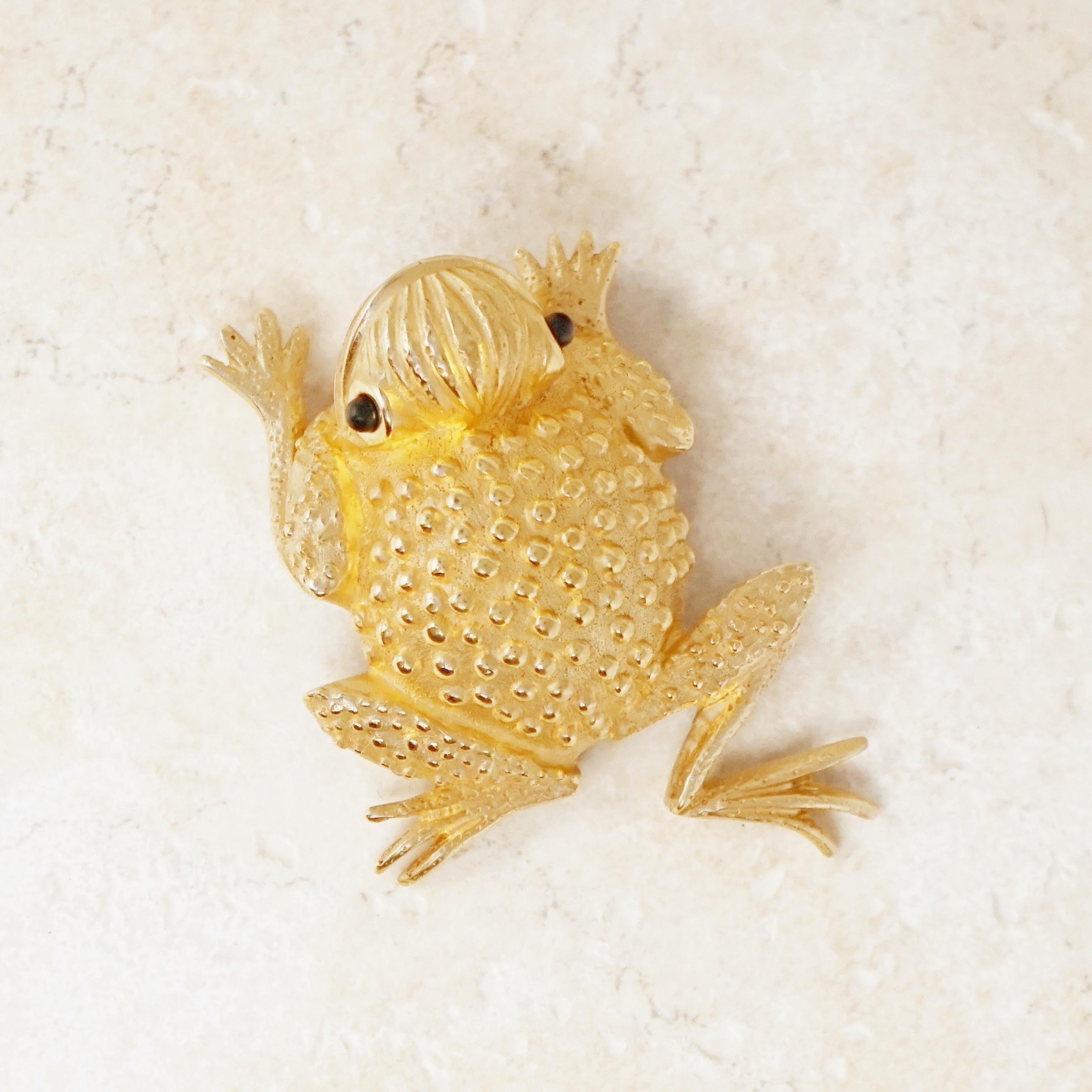 Vintage Gilded Frog Figural Brooch by Erwin Pearl, 1990s For Sale 5