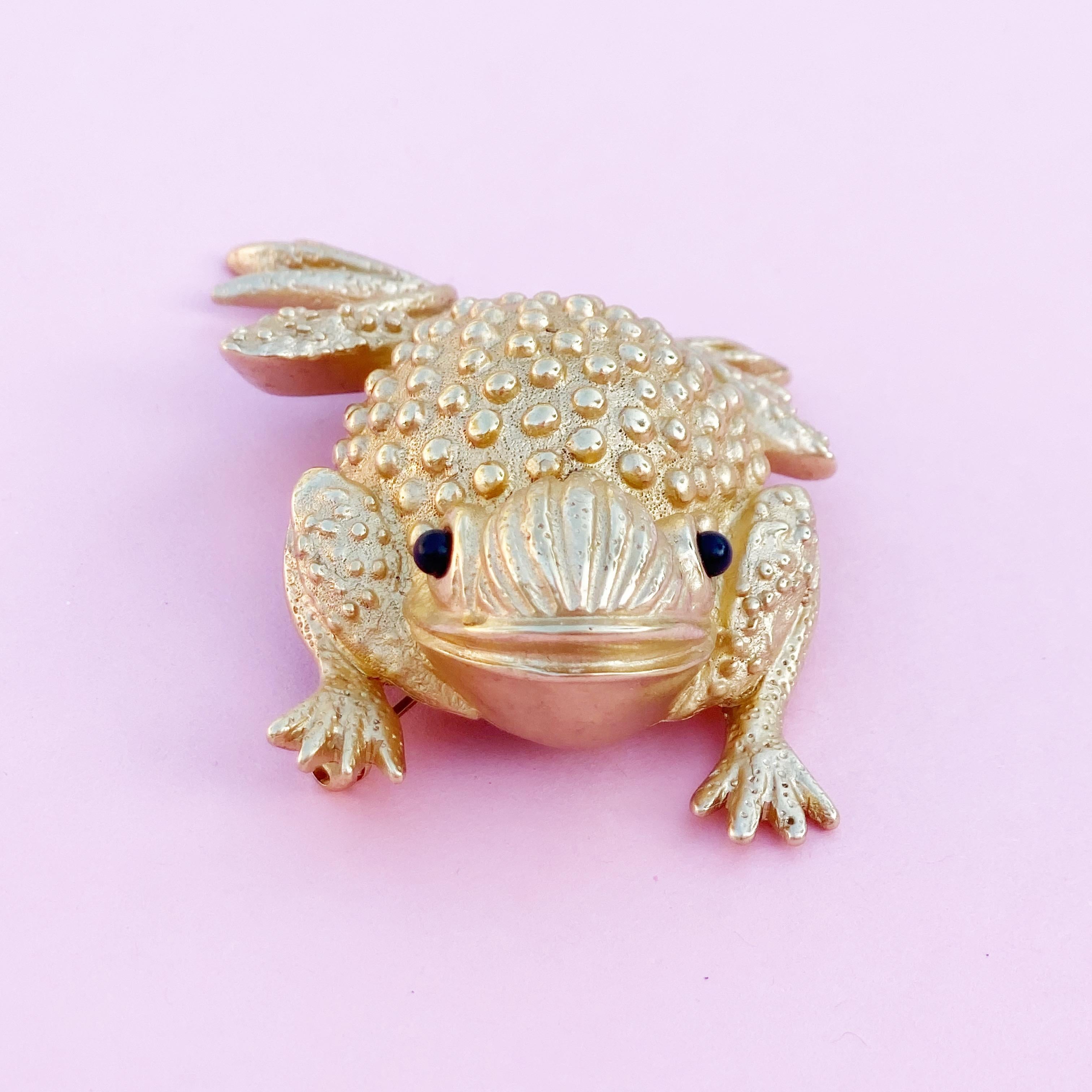 Modern Vintage Gilded Frog Figural Brooch by Erwin Pearl, 1990s For Sale