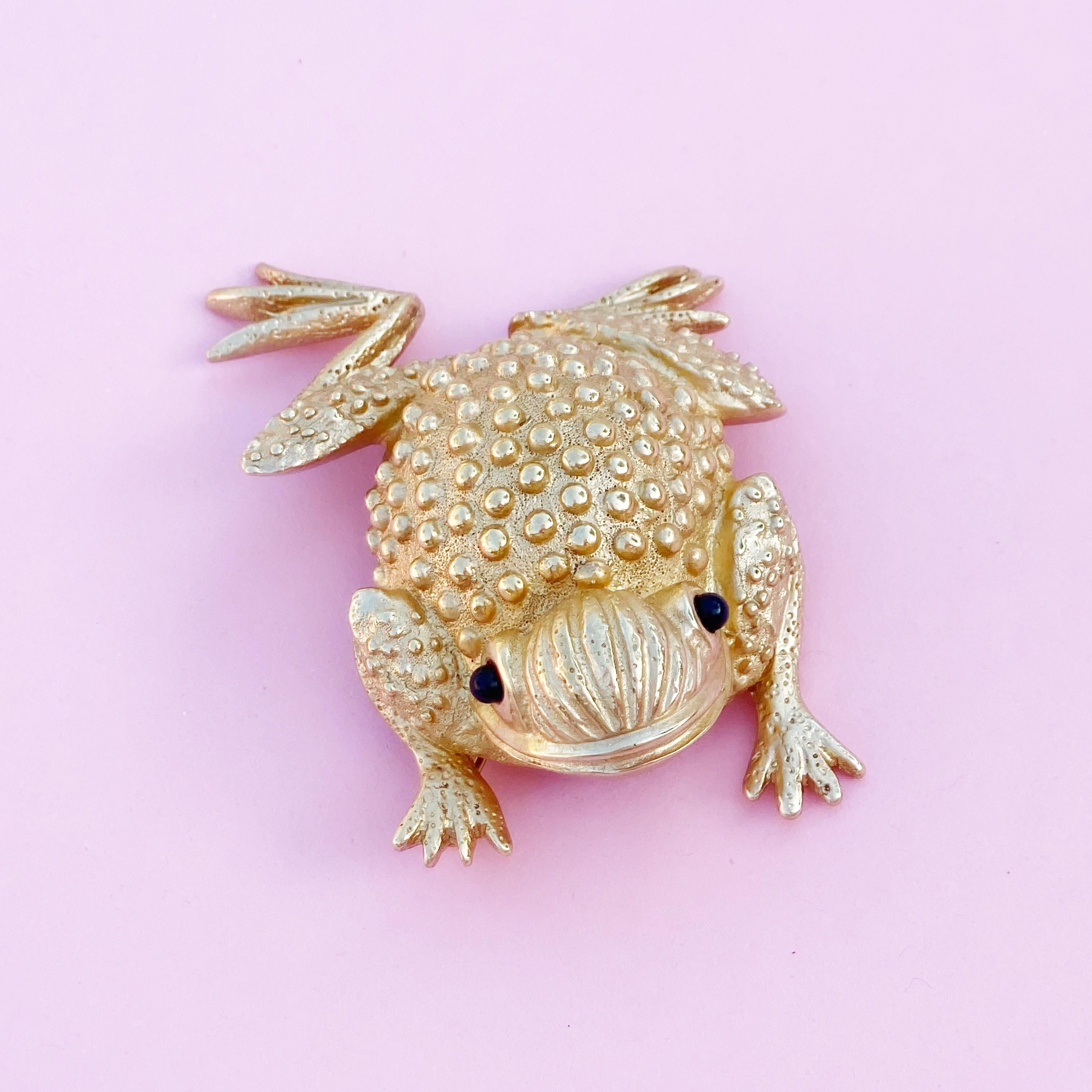 Women's Vintage Gilded Frog Figural Brooch by Erwin Pearl, 1990s For Sale