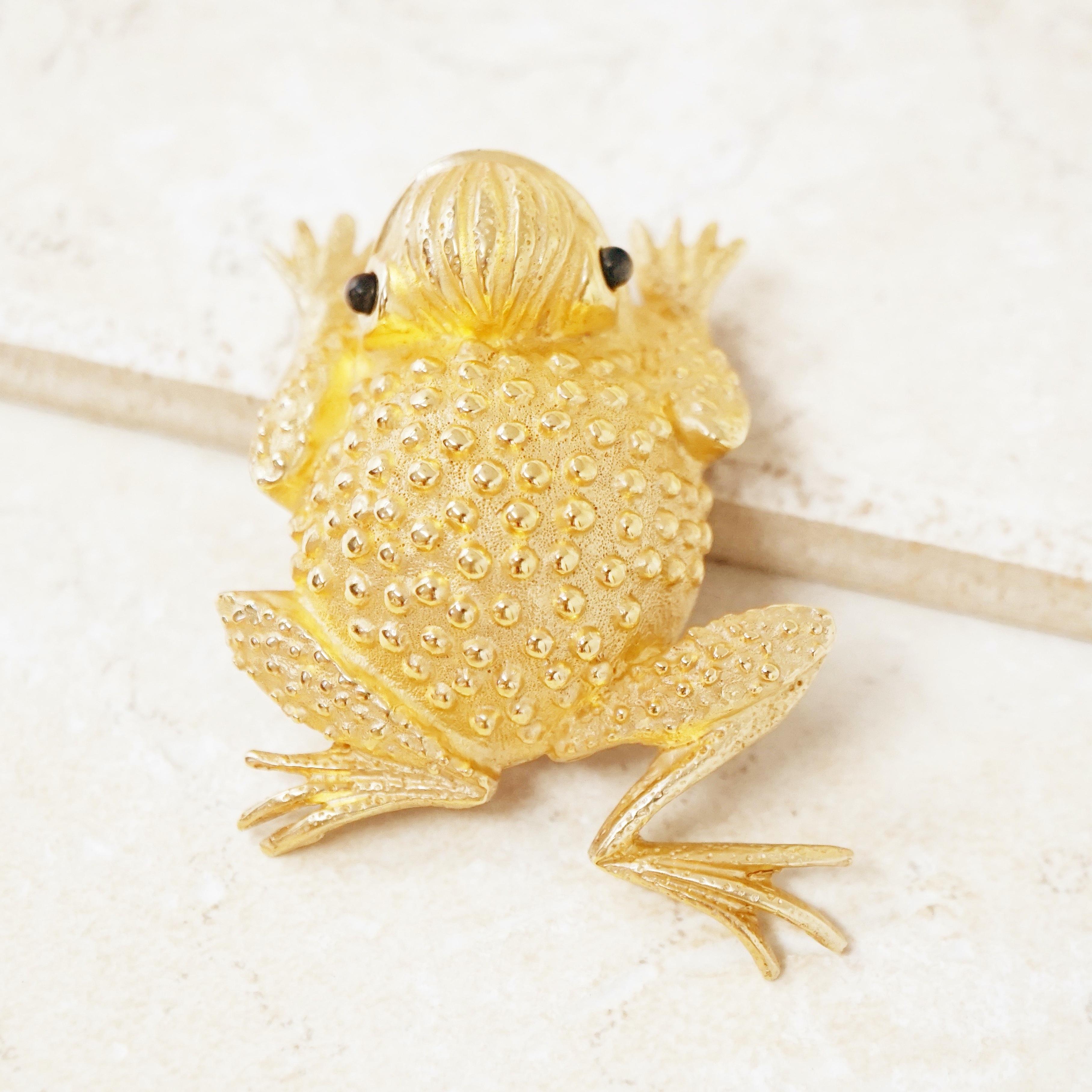 Vintage Gilded Frog Figural Brooch by Erwin Pearl, 1990s For Sale 3