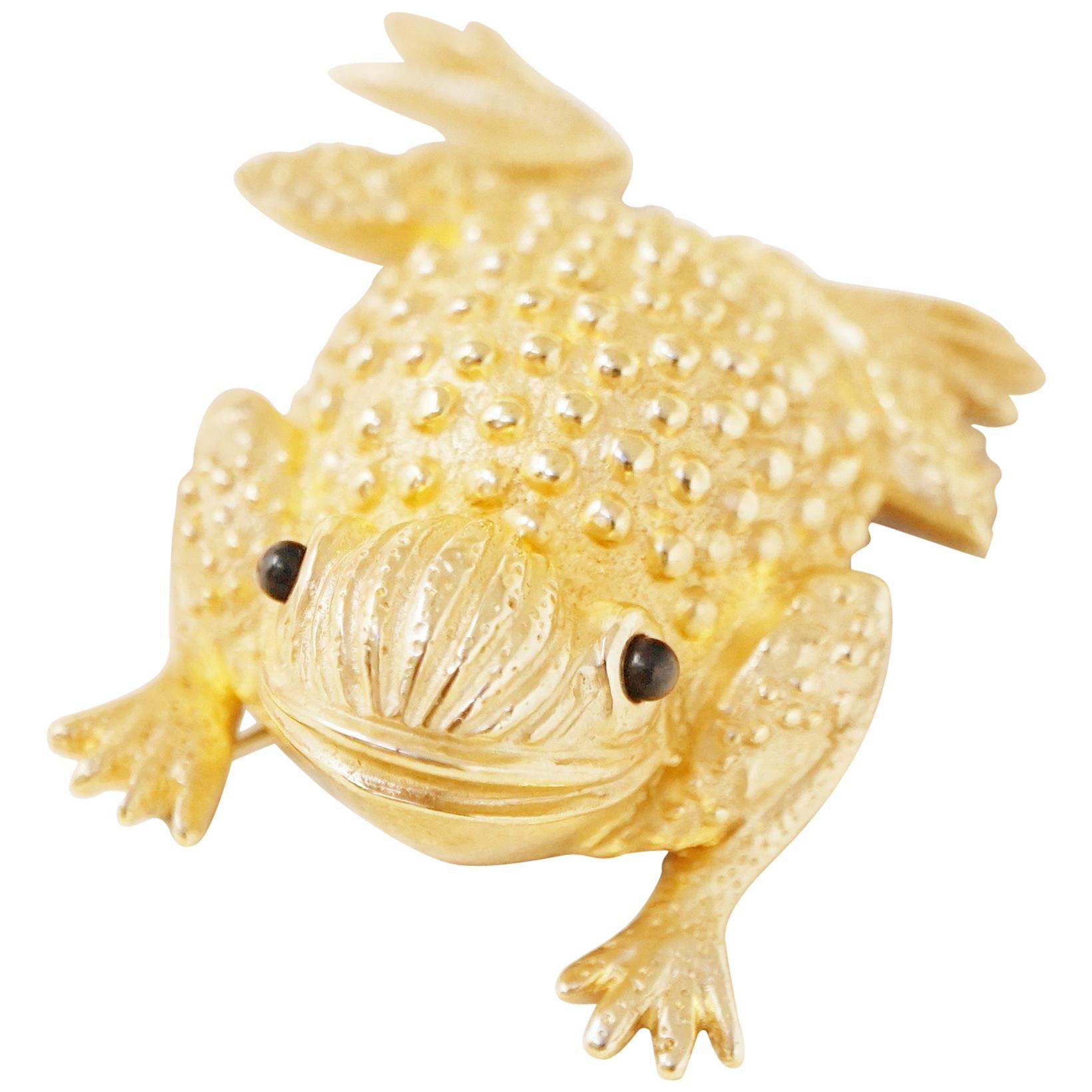 Vintage Gilded Frog Figural Brooch by Erwin Pearl, 1990s