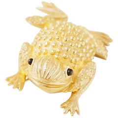 Used Gilded Frog Figural Brooch by Erwin Pearl, 1990s