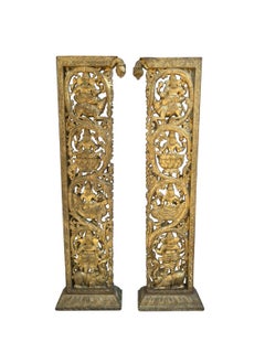 Vintage Gilded Ganesha Carved Room Divider Doorway-A Pair