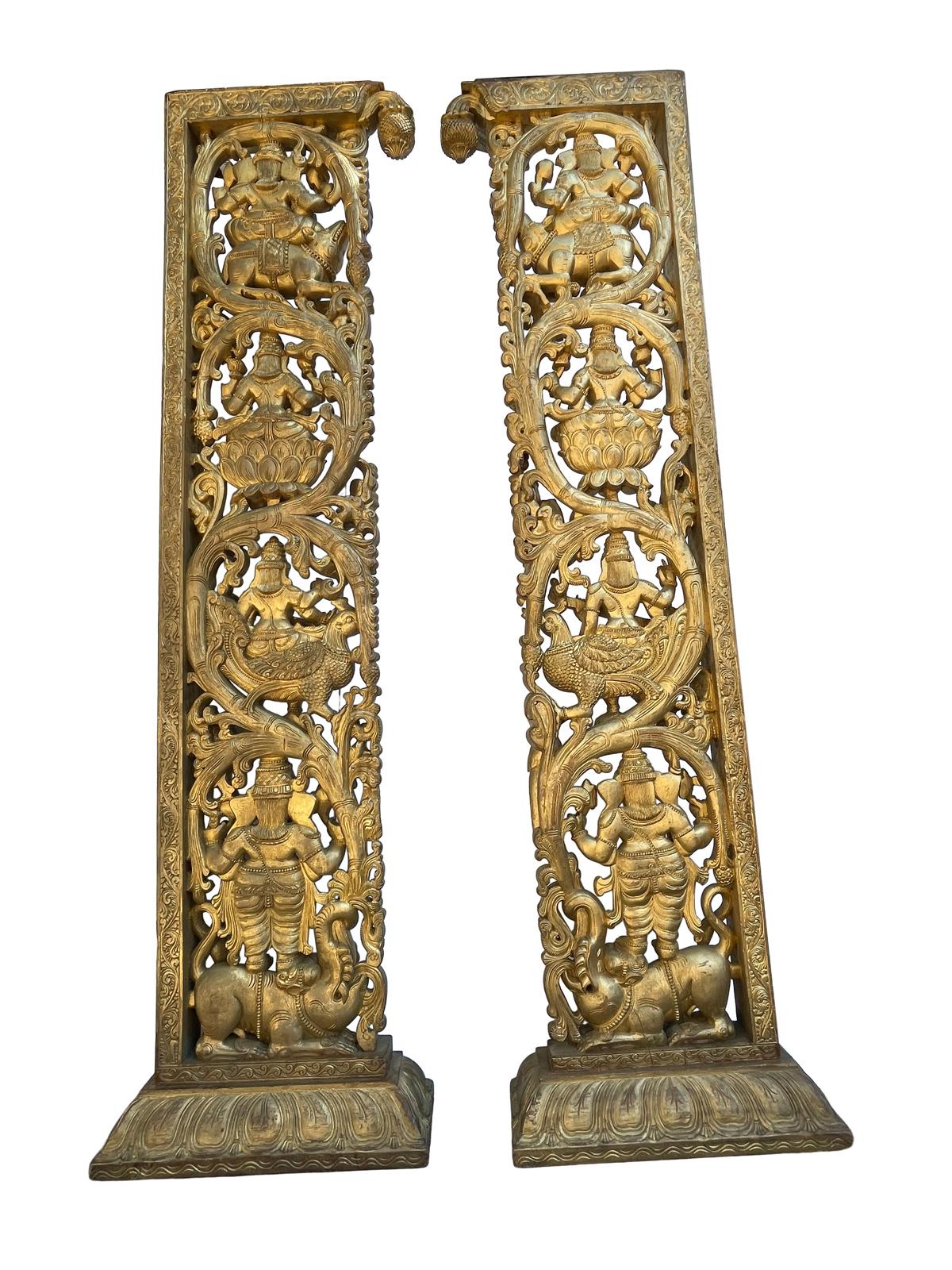 Vintage vergoldet Ganesha geschnitzt Raumteiler Türöffnung-A-Paar (Chinoiserie) im Angebot