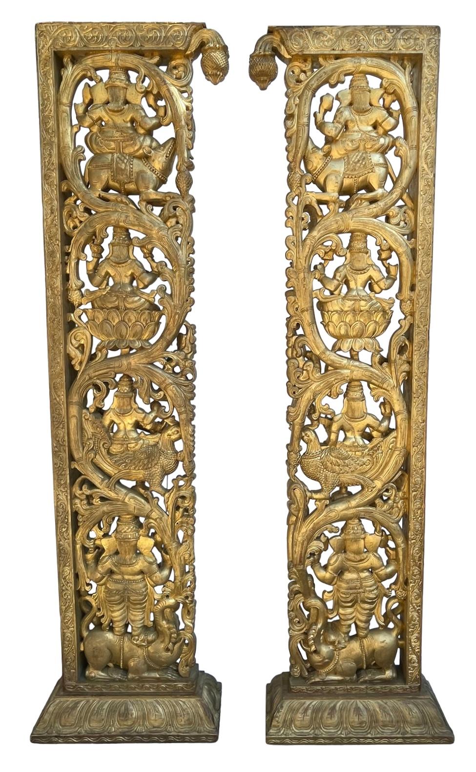 Vintage vergoldet Ganesha geschnitzt Raumteiler Türöffnung-A-Paar im Angebot 1