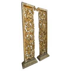 Used Gilded Ganesha Carved Room Divider Doorway-A Pair