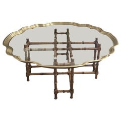 Vintage Gilded Glass Coffee Table with Cane Base