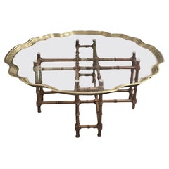 Vintage Gilded Glass Coffee Table with Cane Base