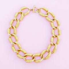 Vintage Gilded Heavy Chain Link Statement Choker Necklace By Anne Klein, 1980s