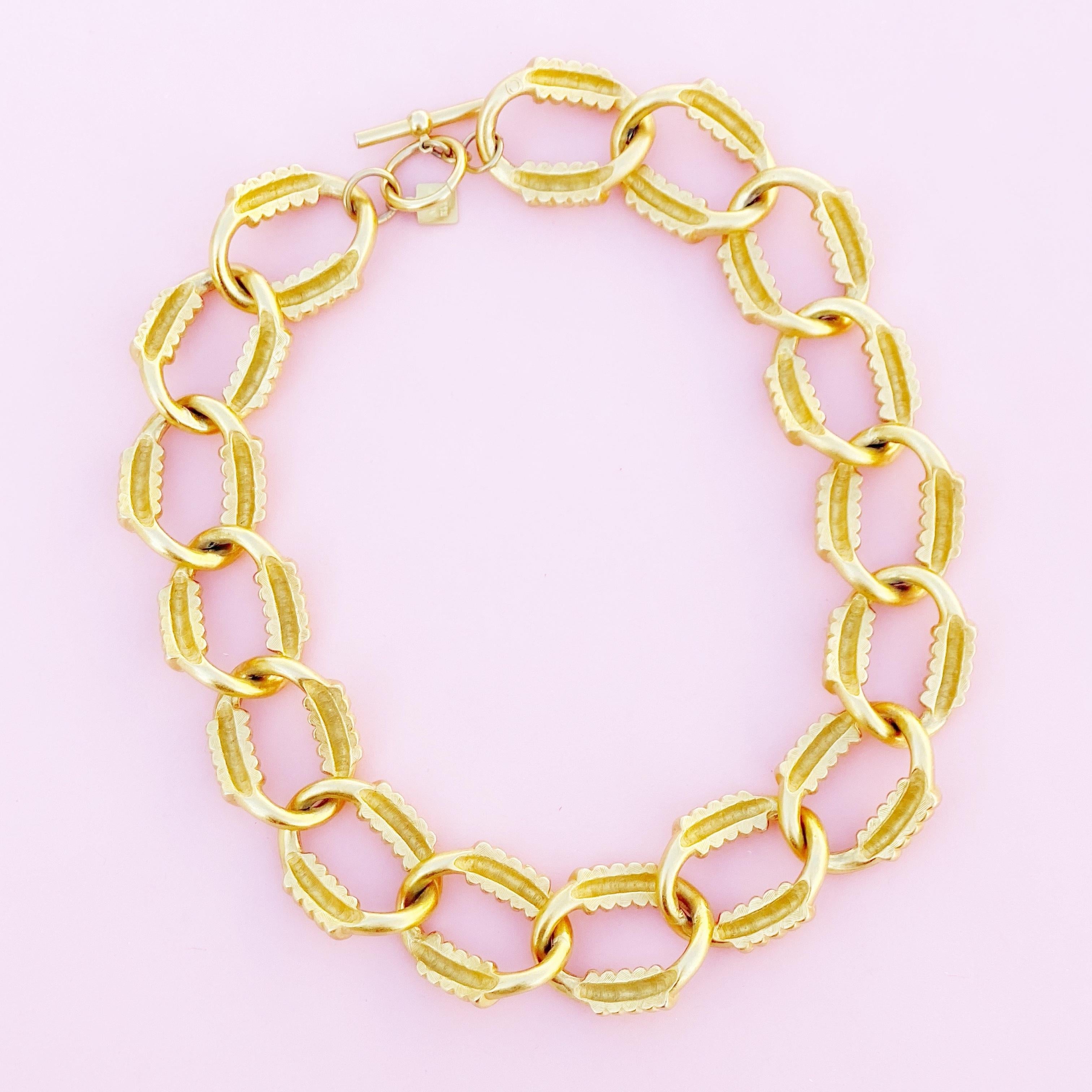 Women's Vintage Gilded Heavy Chain Link Statement Choker Necklace By Anne Klein, 1980s