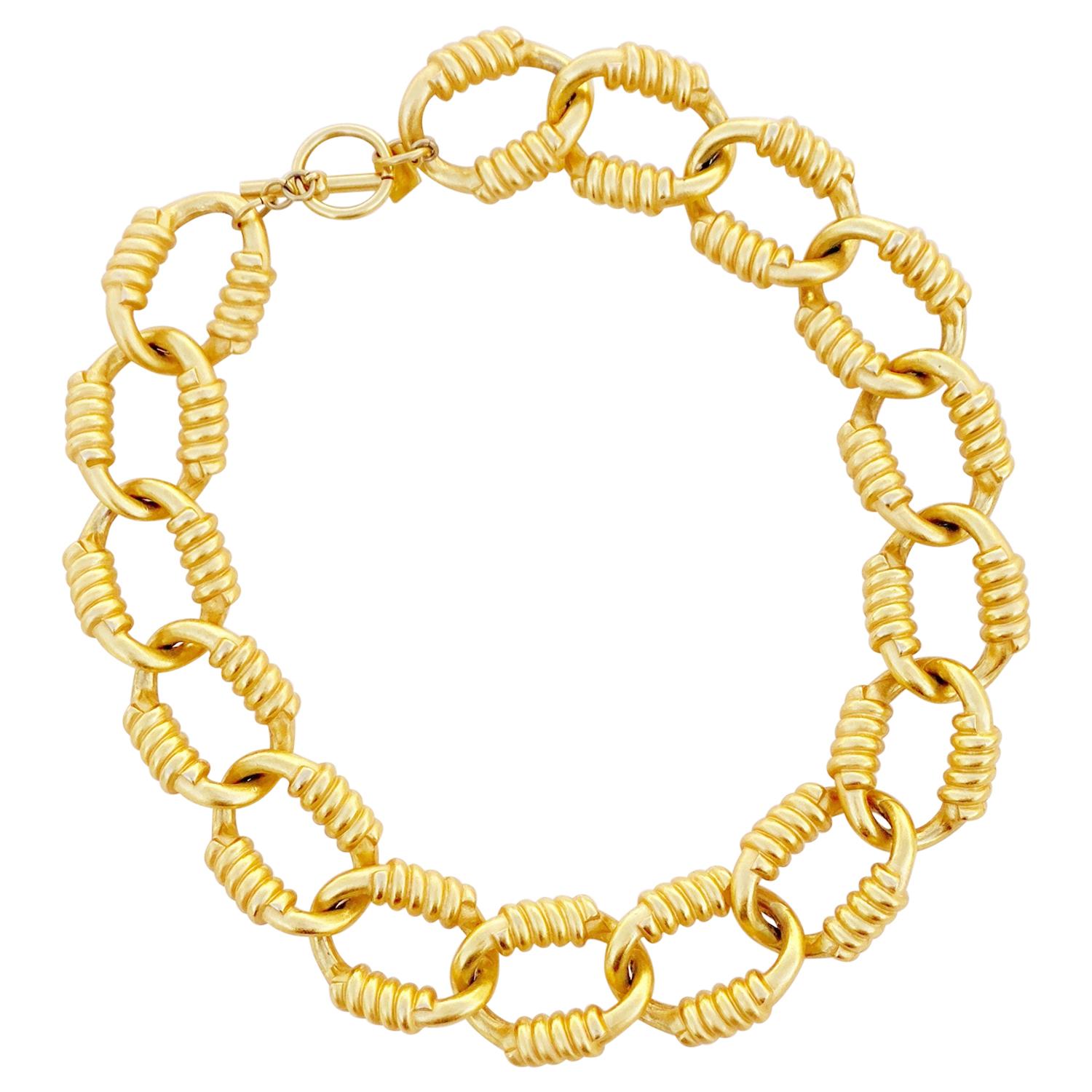 Vintage Gilded Heavy Chain Link Statement Choker Necklace By Anne Klein, 1980s