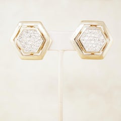 Vintage Gilded Hexagon Statement Earrings with Crystal Pavé by Panetta, 1980s