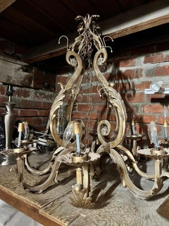 Vintage Gilded Iron Chandelier
