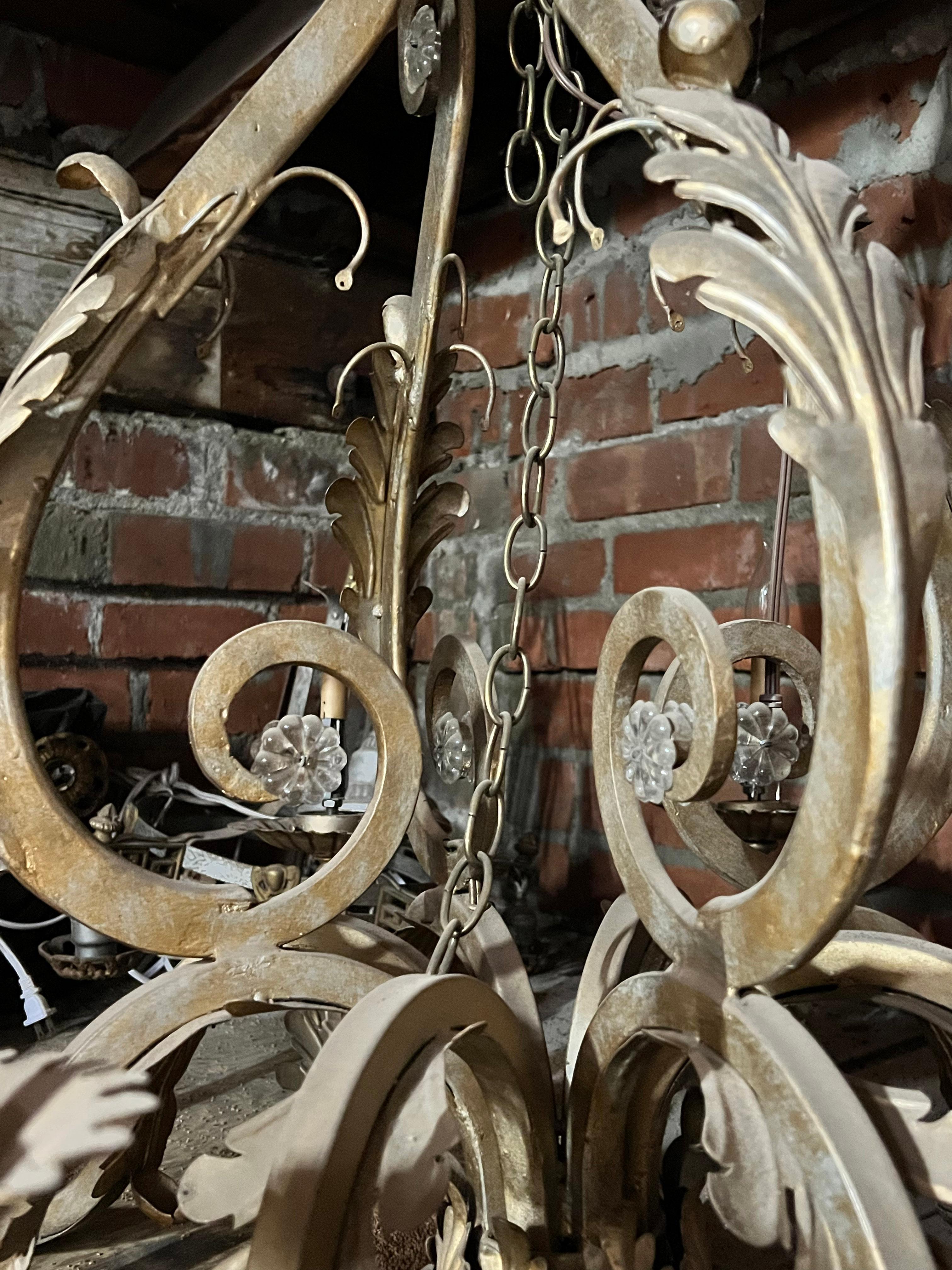 Vintage Gilded Iron Chandelier In Good Condition For Sale In Los Angeles, CA