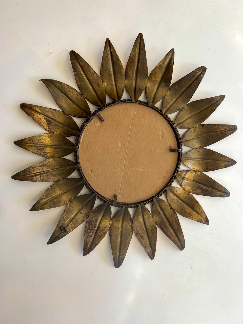 European Vintage Gilded Iron Mirror with Leaves