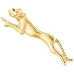 Vintage Gilded Leaping Panther Figural Brooch By Jackie Collins, 1980s