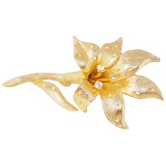 Retro Gilded Lily Flower Figural Brooch with Crystals by Erwin Pearl, 1990s