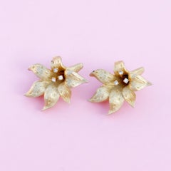 Vintage Gilded Lily Flower Figural Earrings With Crystals by Erwin Pearl, 1990s