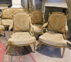 Vintage Gilded Living Room, One Sofa and Four Armchairs, 20th Century Italy