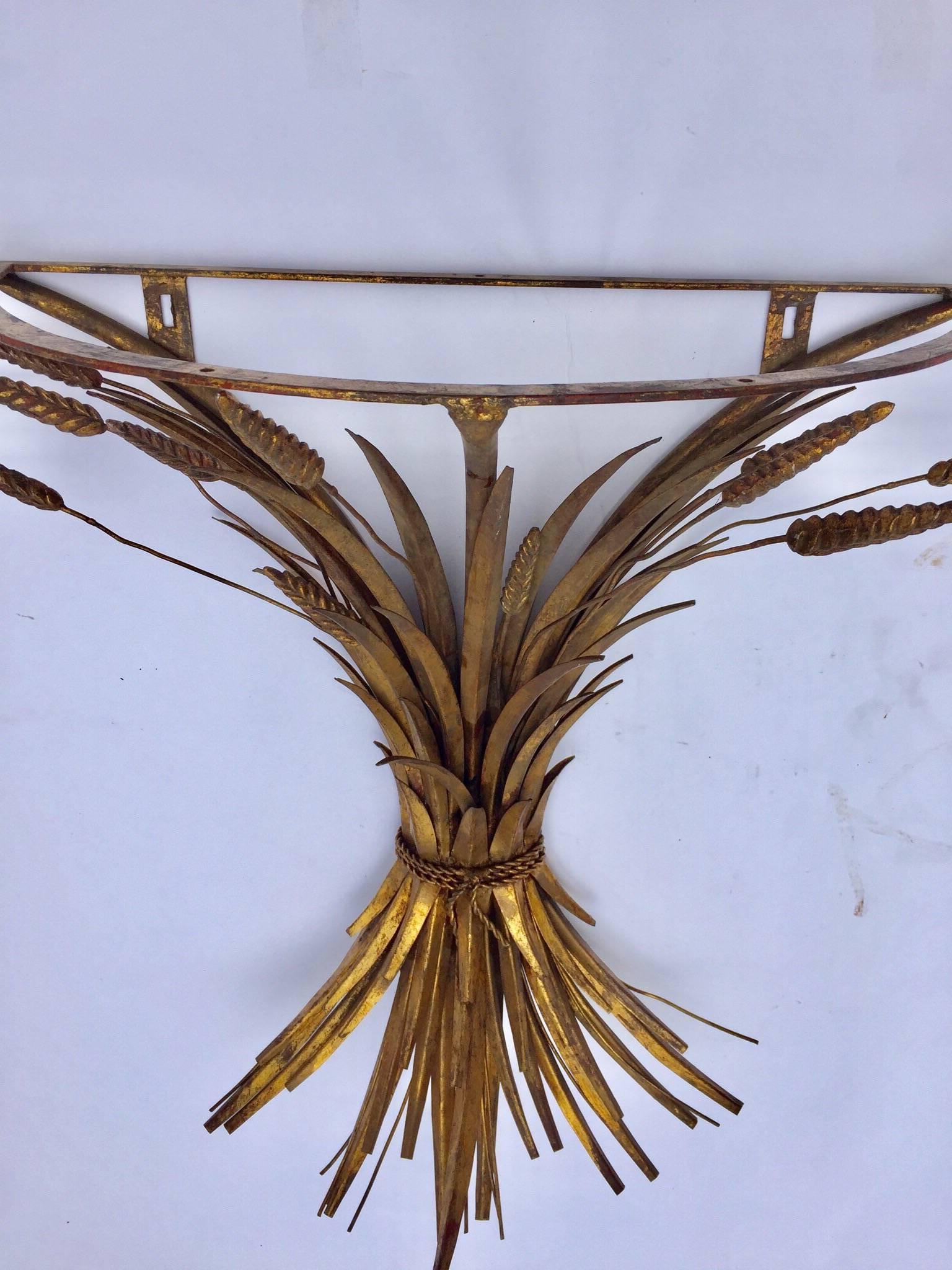 Hollywood Regency Vintage Gilded Metal Sheaf of Wheat Console Table Base