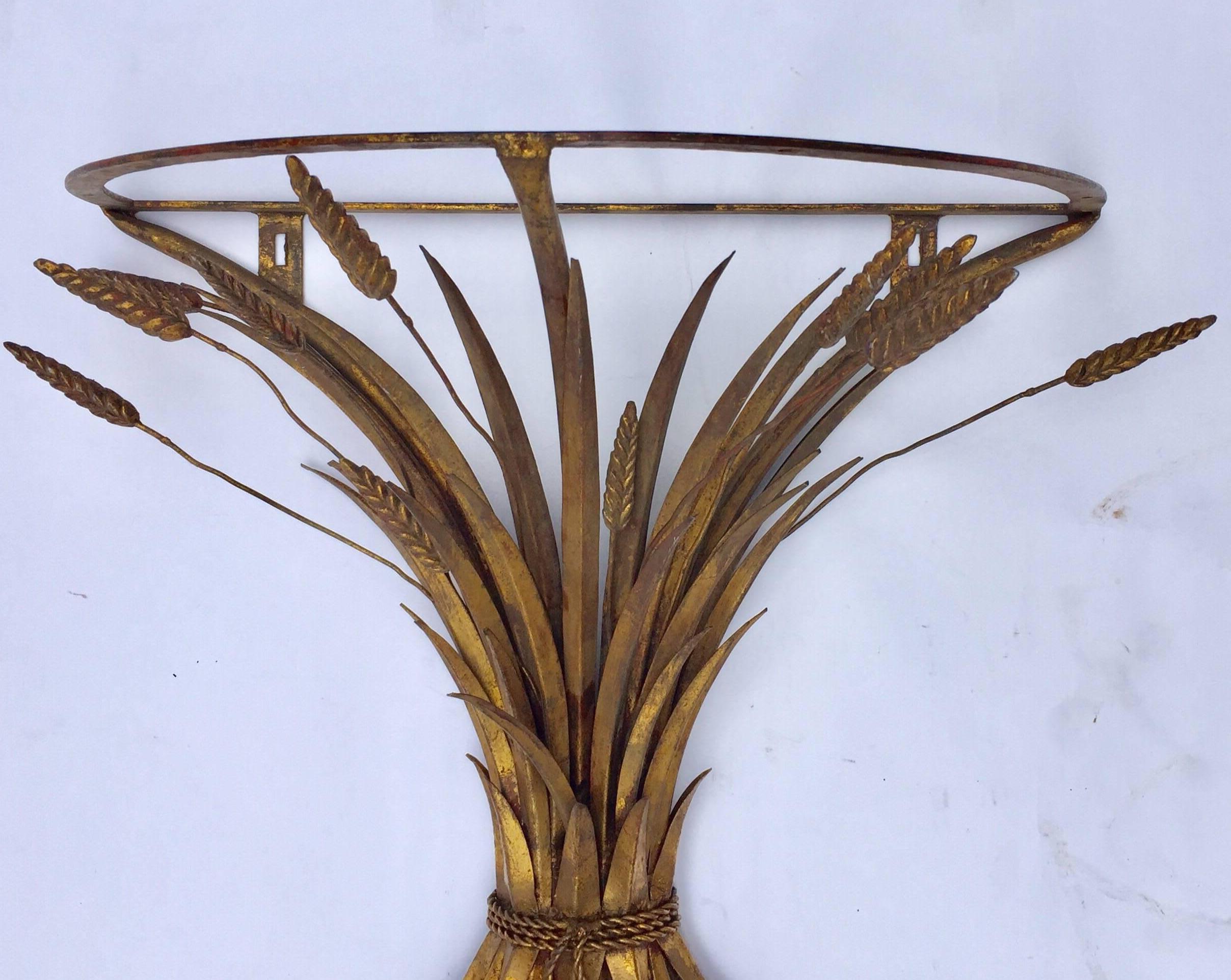 French Vintage Gilded Metal Sheaf of Wheat Console Table Base