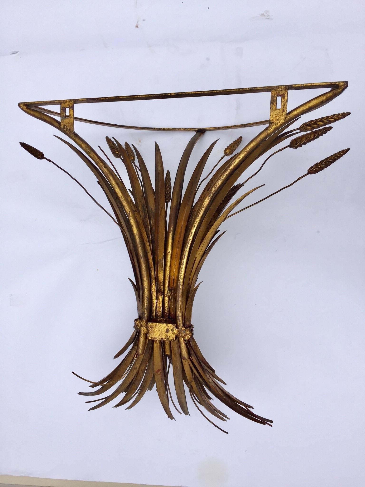 Vintage Gilded Metal Sheaf of Wheat Console Table Base In Good Condition In North Hollywood, CA
