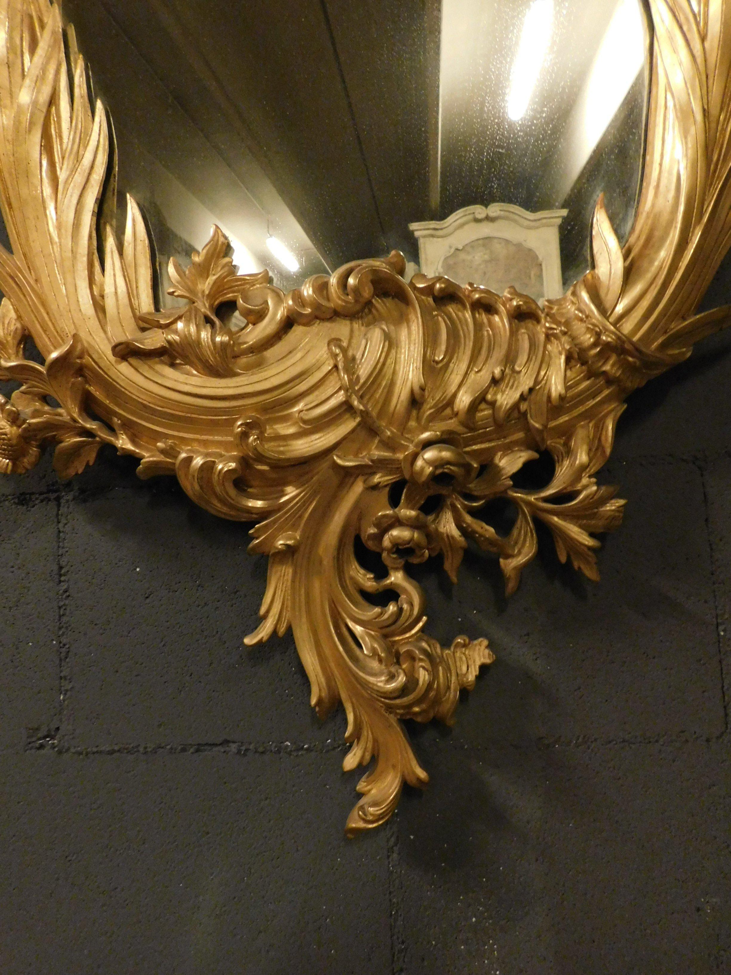 European Vintage Gilded Mirror, Rich Carved Frame, Art Nouveau, 20th Century, Italy