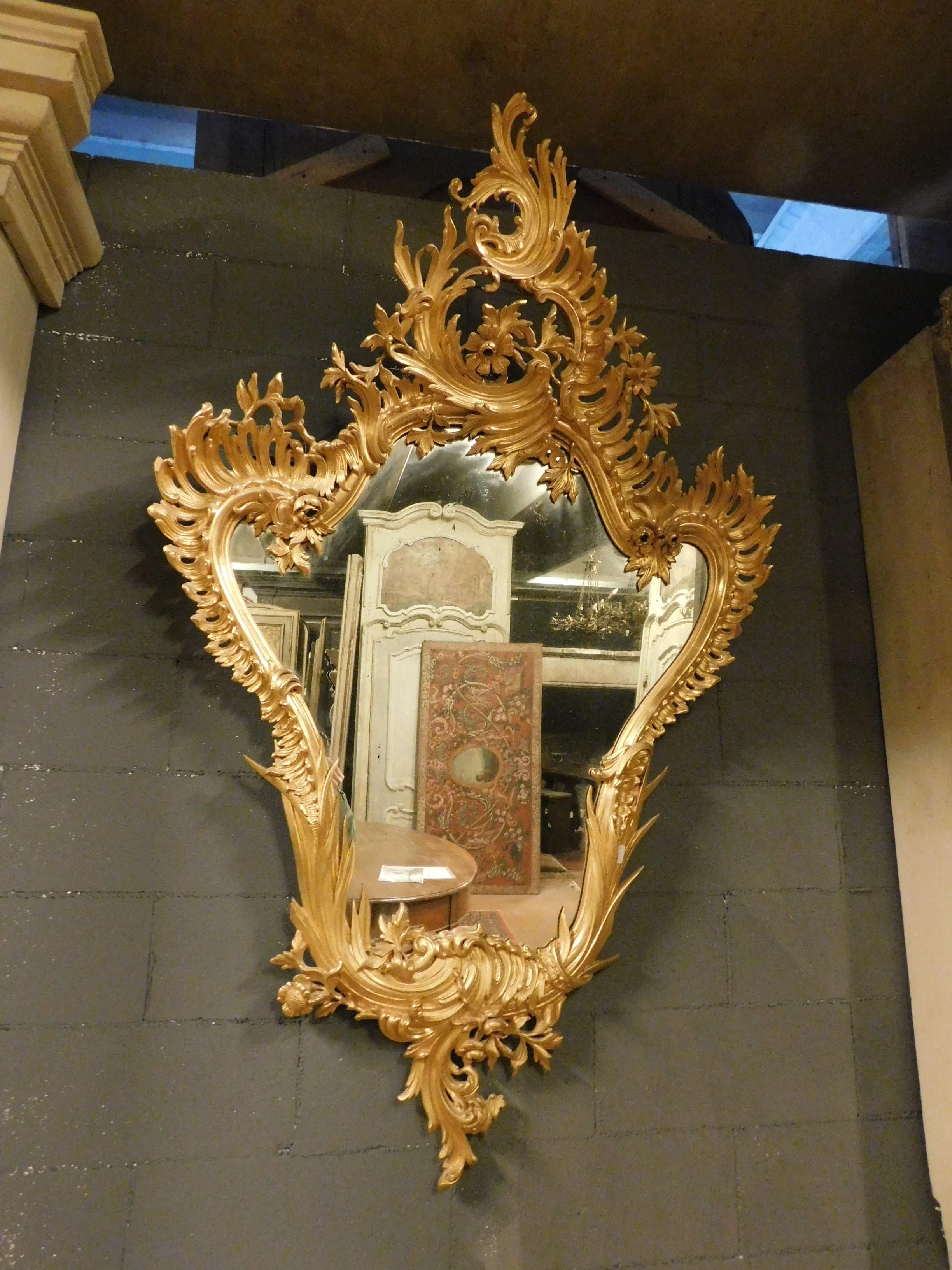 Gilt Vintage Gilded Mirror, Rich Carved Frame, Art Nouveau, 20th Century, Italy