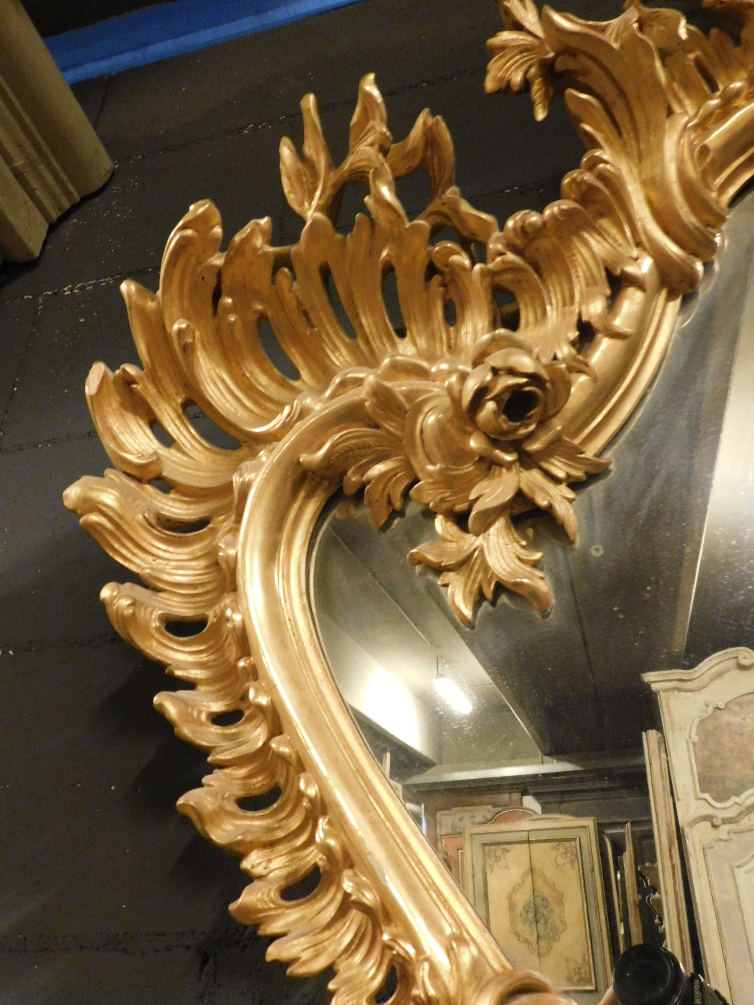 Vintage Gilded Mirror, Rich Carved Frame, Art Nouveau, 20th Century, Italy 1