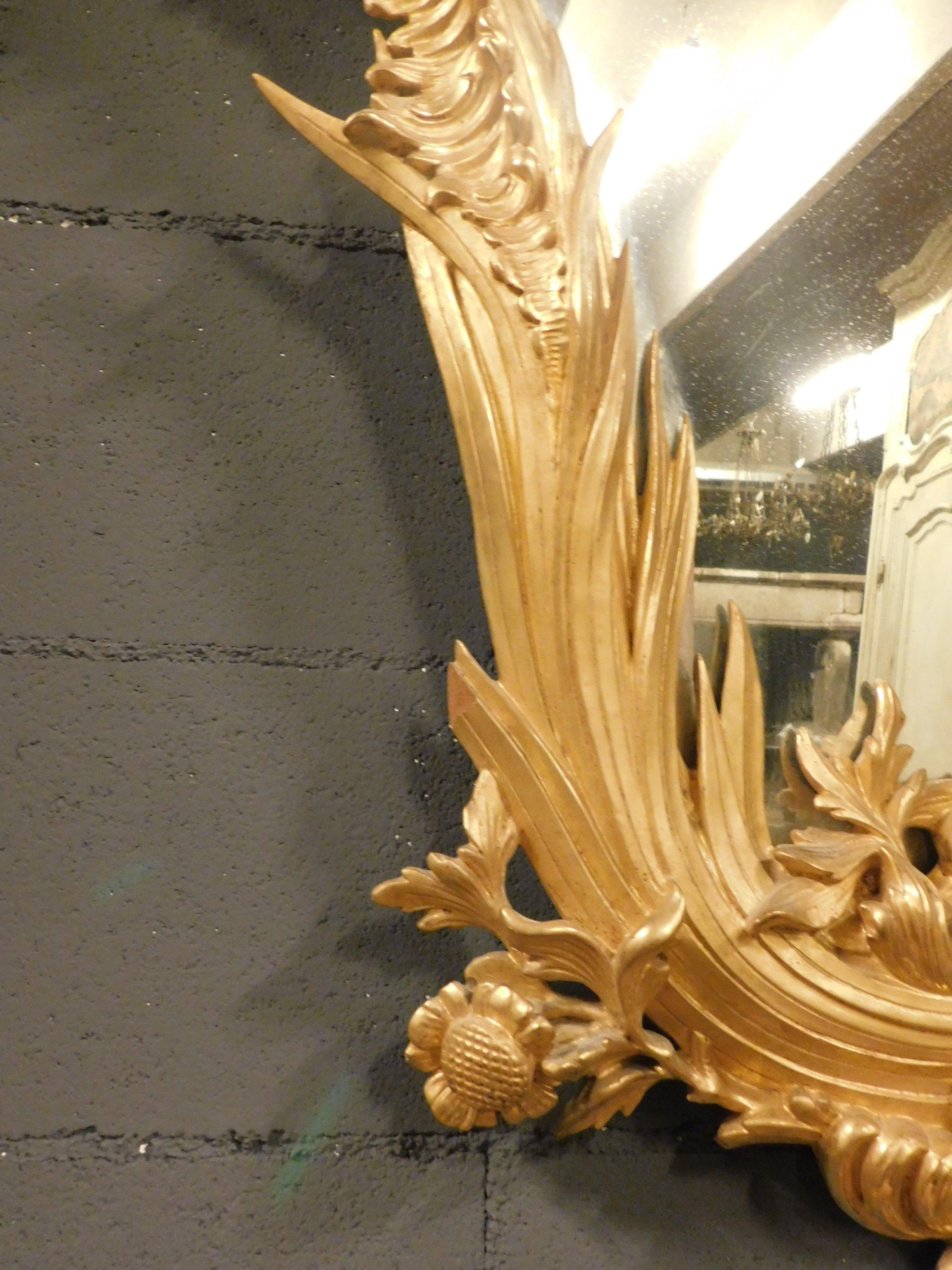 Vintage Gilded Mirror, Rich Carved Frame, Art Nouveau, 20th Century, Italy 2