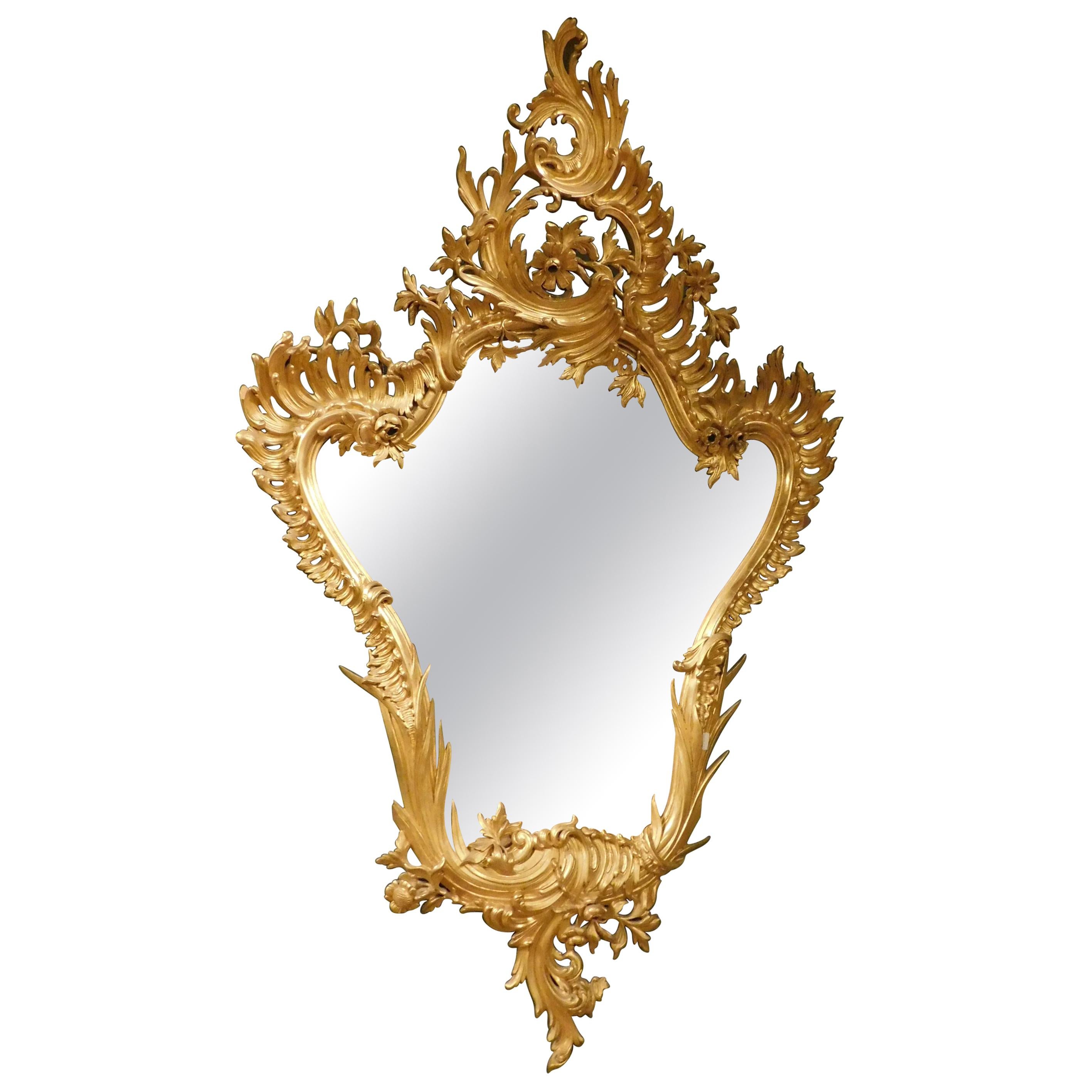Vintage Gilded Mirror, Rich Carved Frame, Art Nouveau, 20th Century, Italy