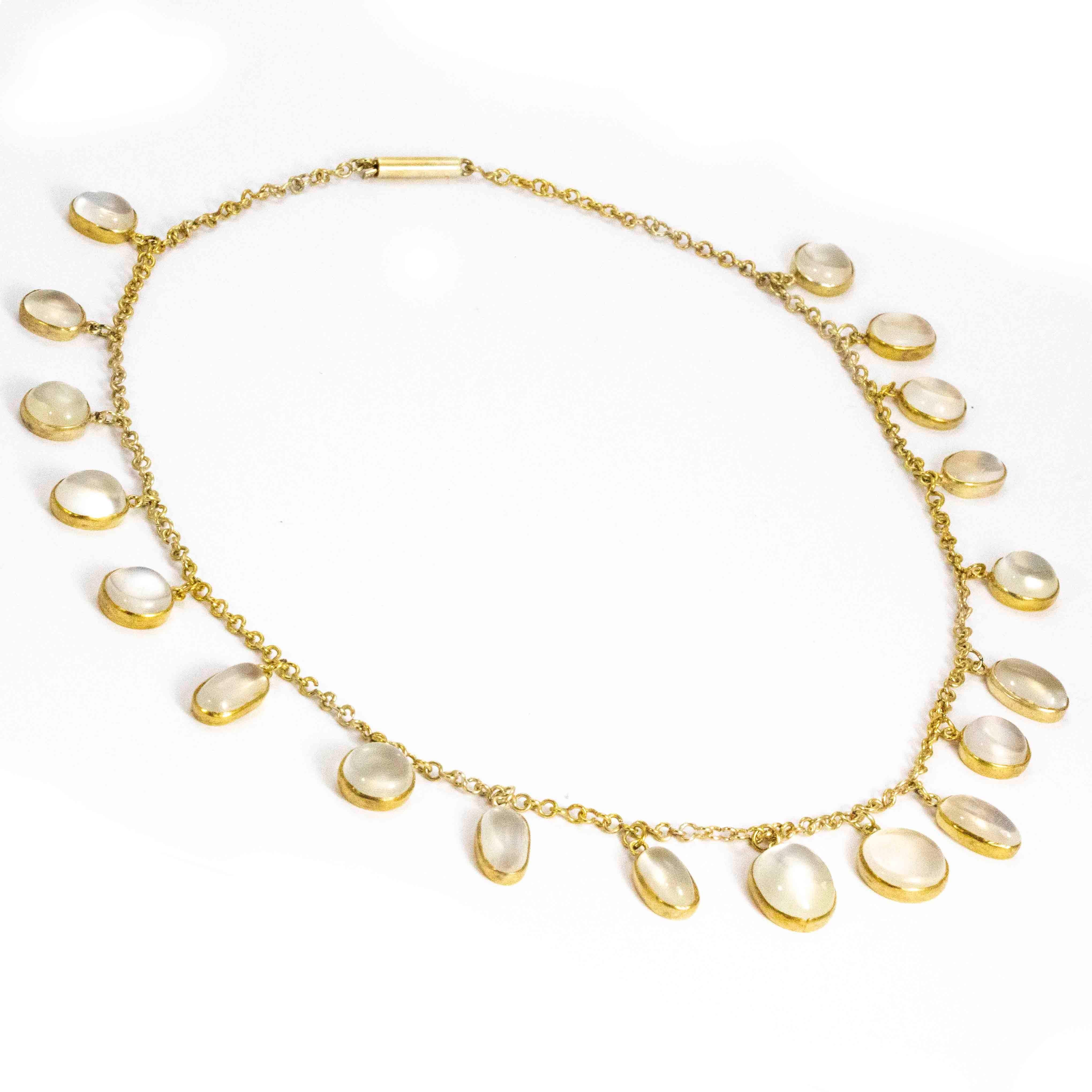 Round Cut Vintage Gilded Moonstone Necklace