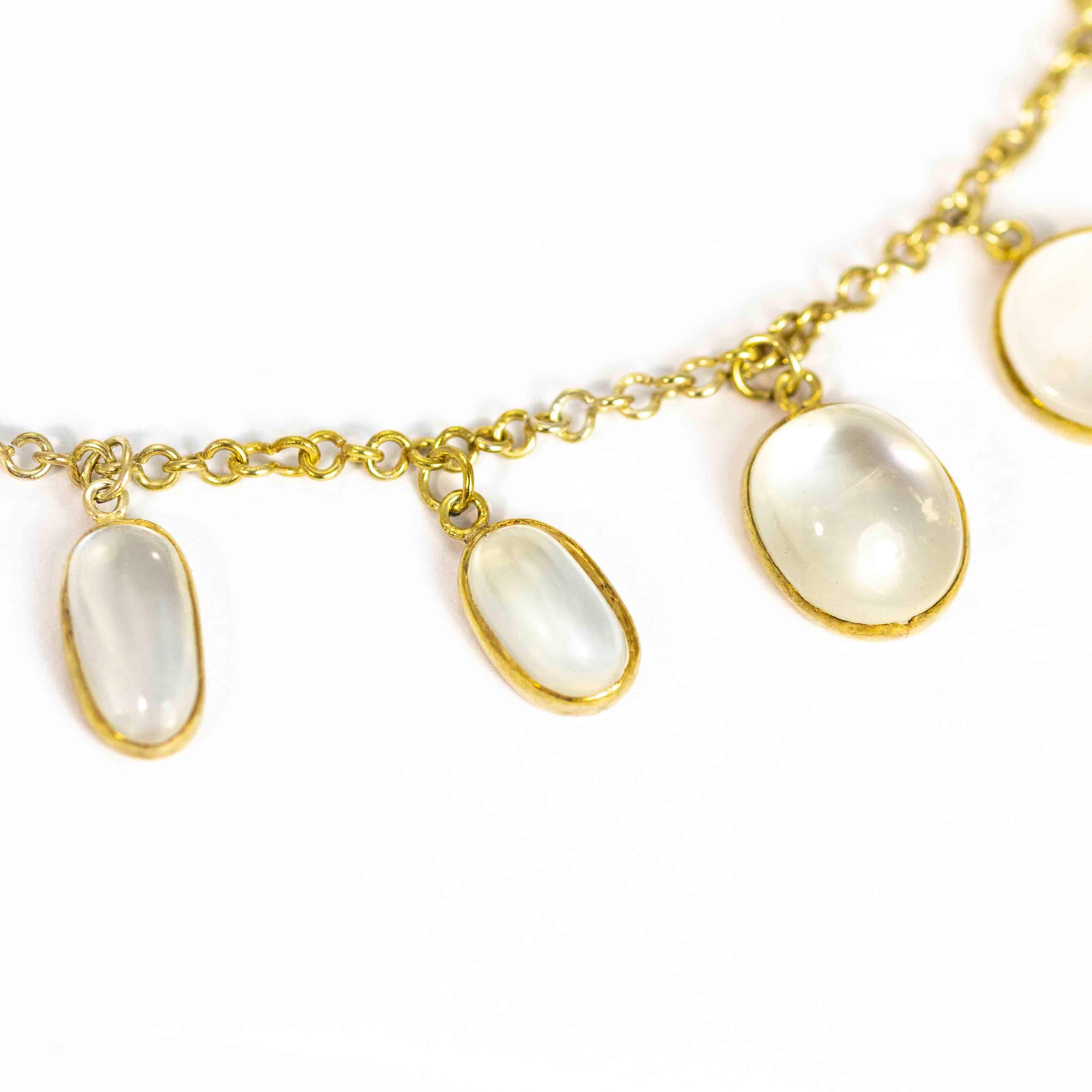 Women's or Men's Vintage Gilded Moonstone Necklace
