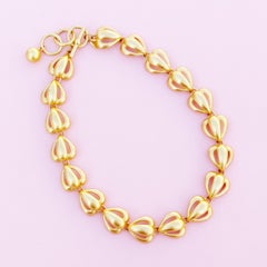 Vintage Gilded Openwork Heart Link Necklace By Anne Klein, 1980s