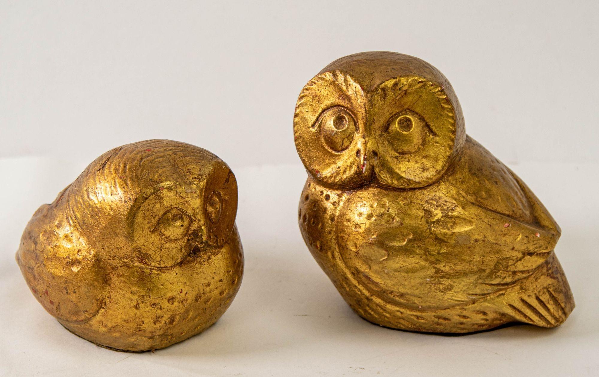 Vintage Gilded Owl Decor Sculptures in 24k Gold Leaf Mid-Century Modern, 1960s 4