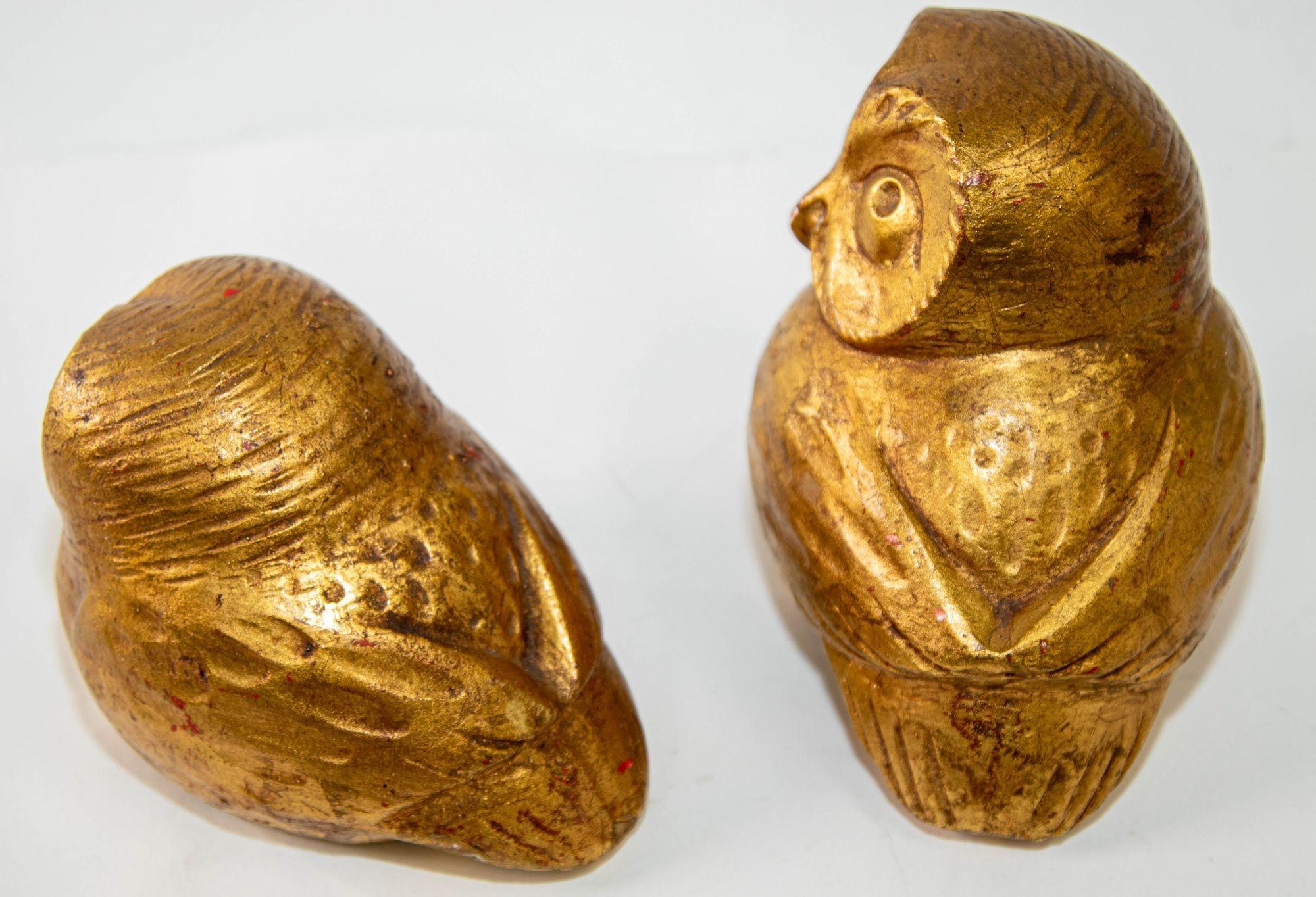 Vintage Gilded Owl Decor Sculptures in 24k Gold Leaf Mid-Century Modern, 1960s In Good Condition In North Hollywood, CA