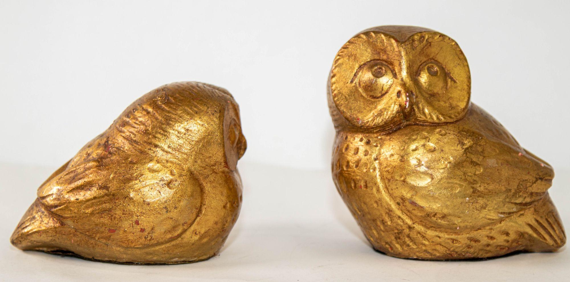 20th Century Vintage Gilded Owl Decor Sculptures in 24k Gold Leaf Mid-Century Modern, 1960s