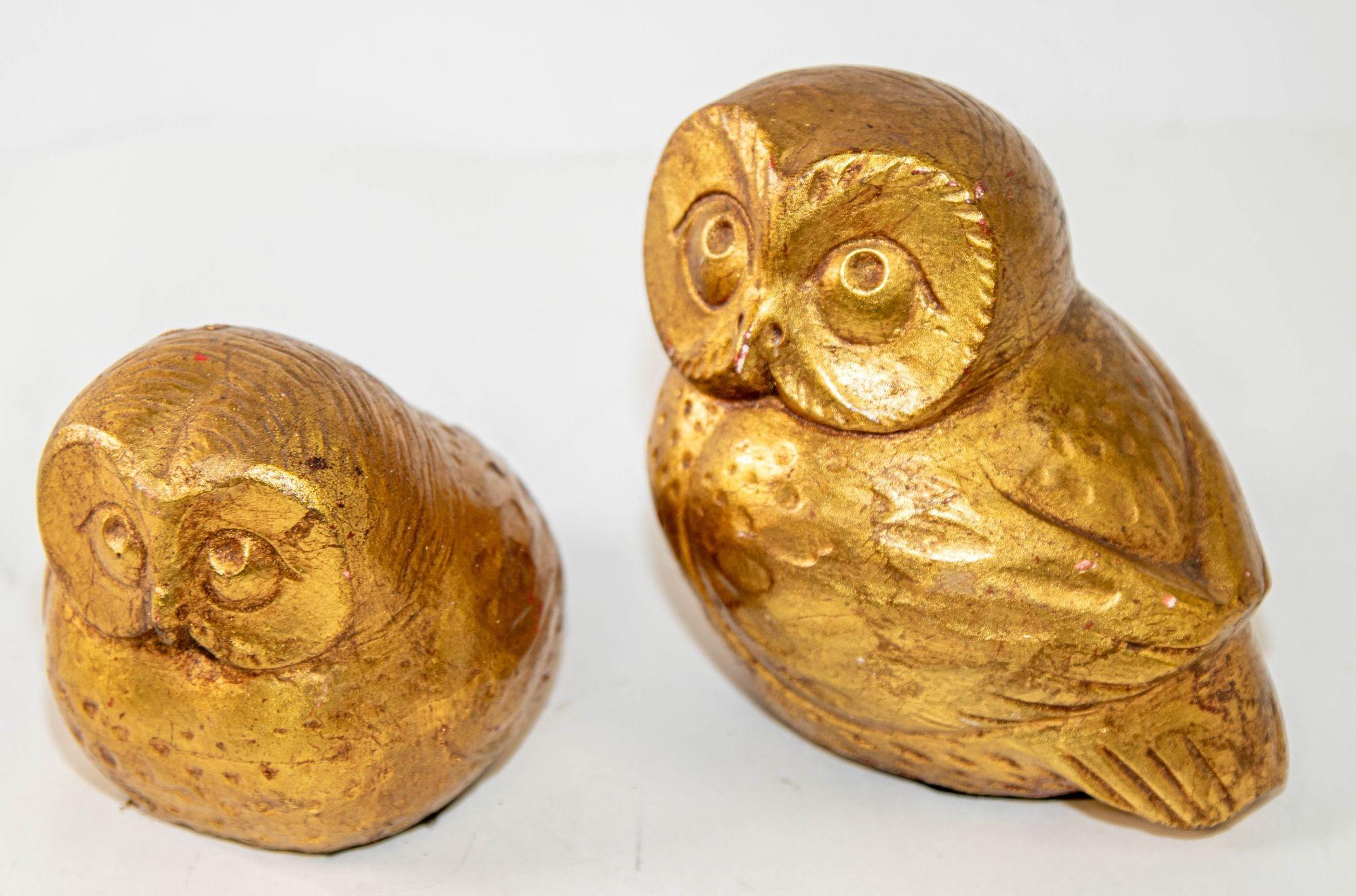 Vintage Gilded Owl Decor Sculptures in 24k Gold Leaf Mid-Century Modern, 1960s 2