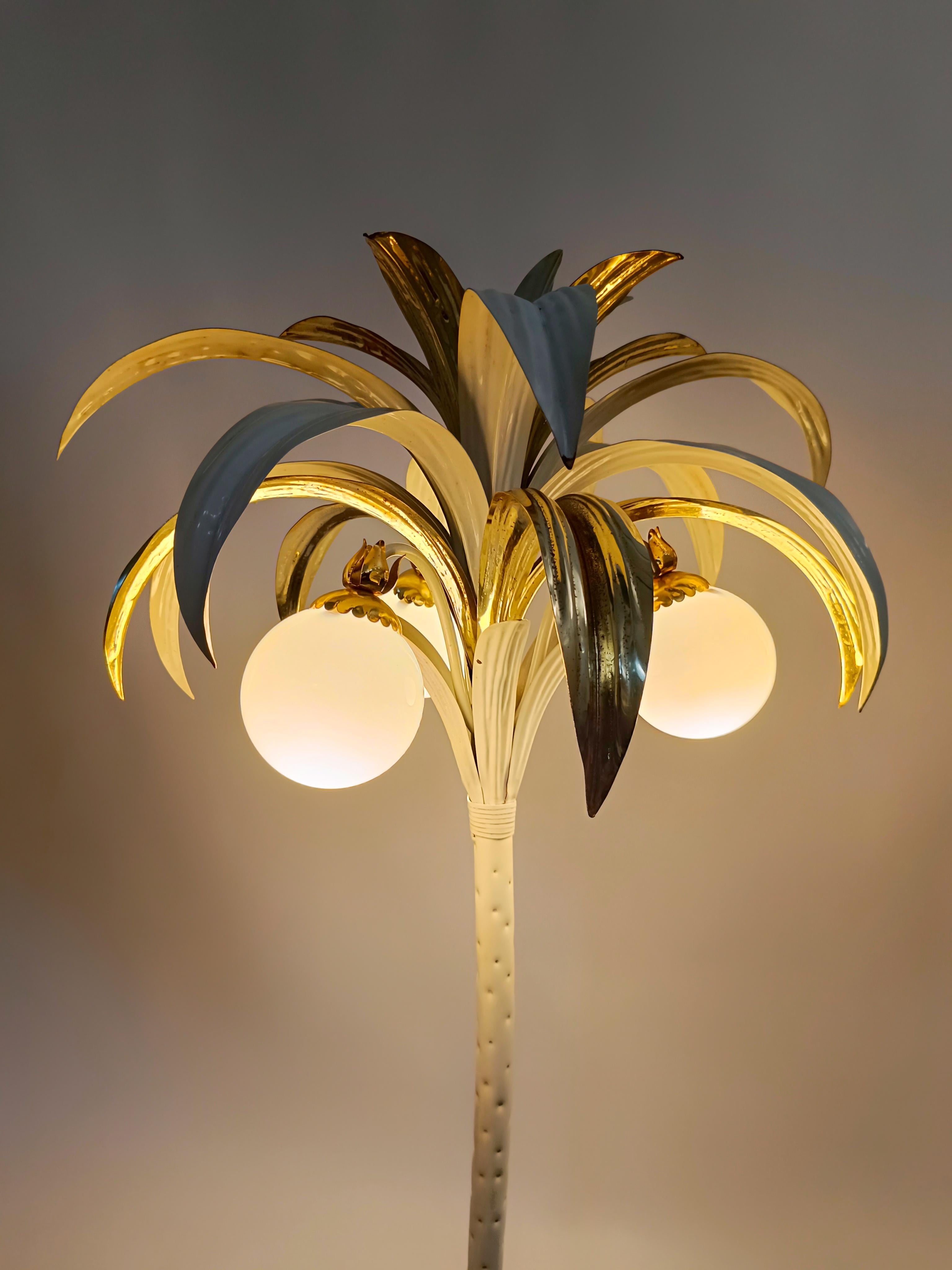 Vintage Gilded Palm Tree Floor Lamp in the Style of Hans Kögl, Italy, 1970s For Sale 12