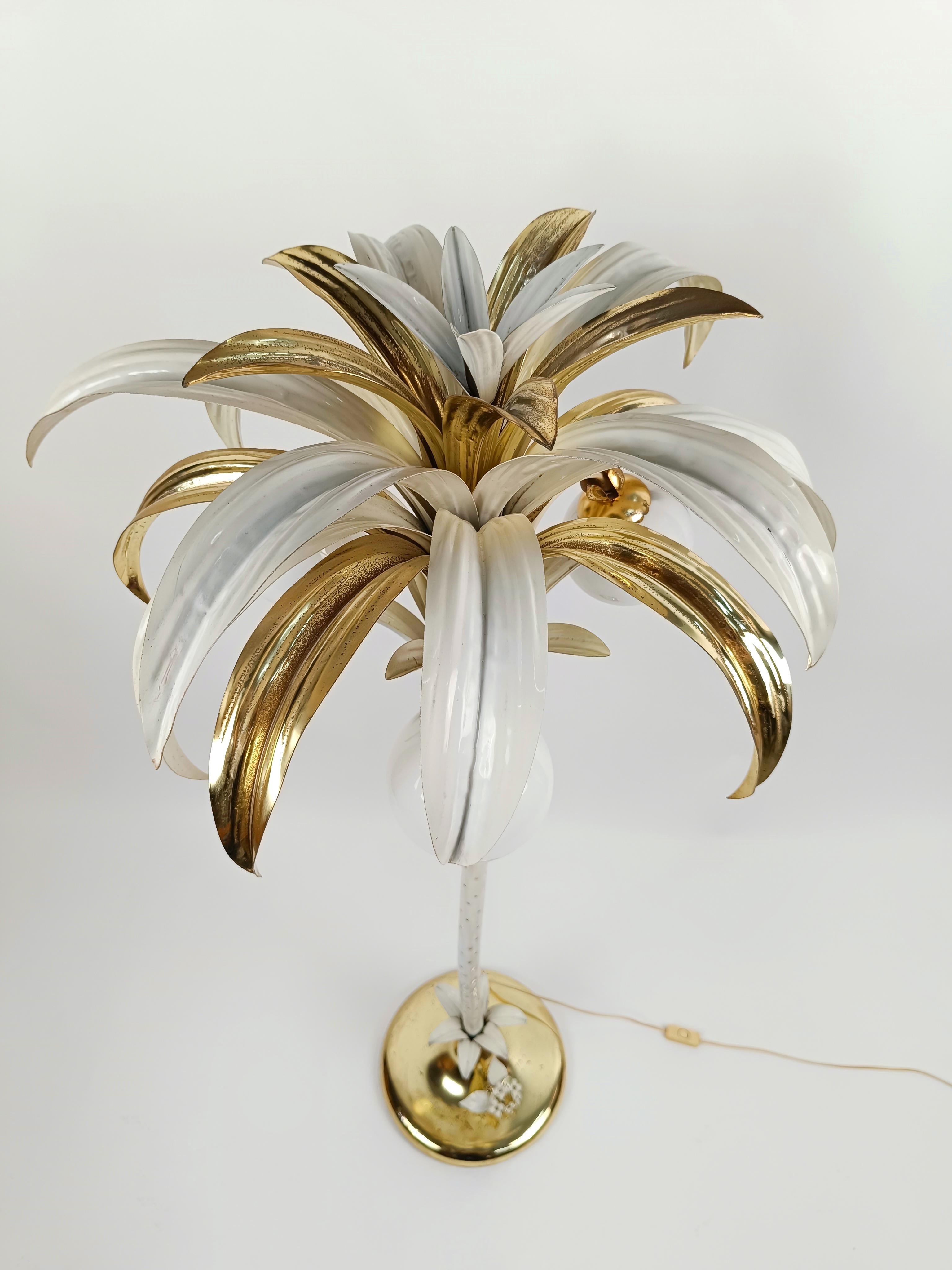 20th Century Vintage Gilded Palm Tree Floor Lamp in the Style of Hans Kögl, Italy, 1970s For Sale
