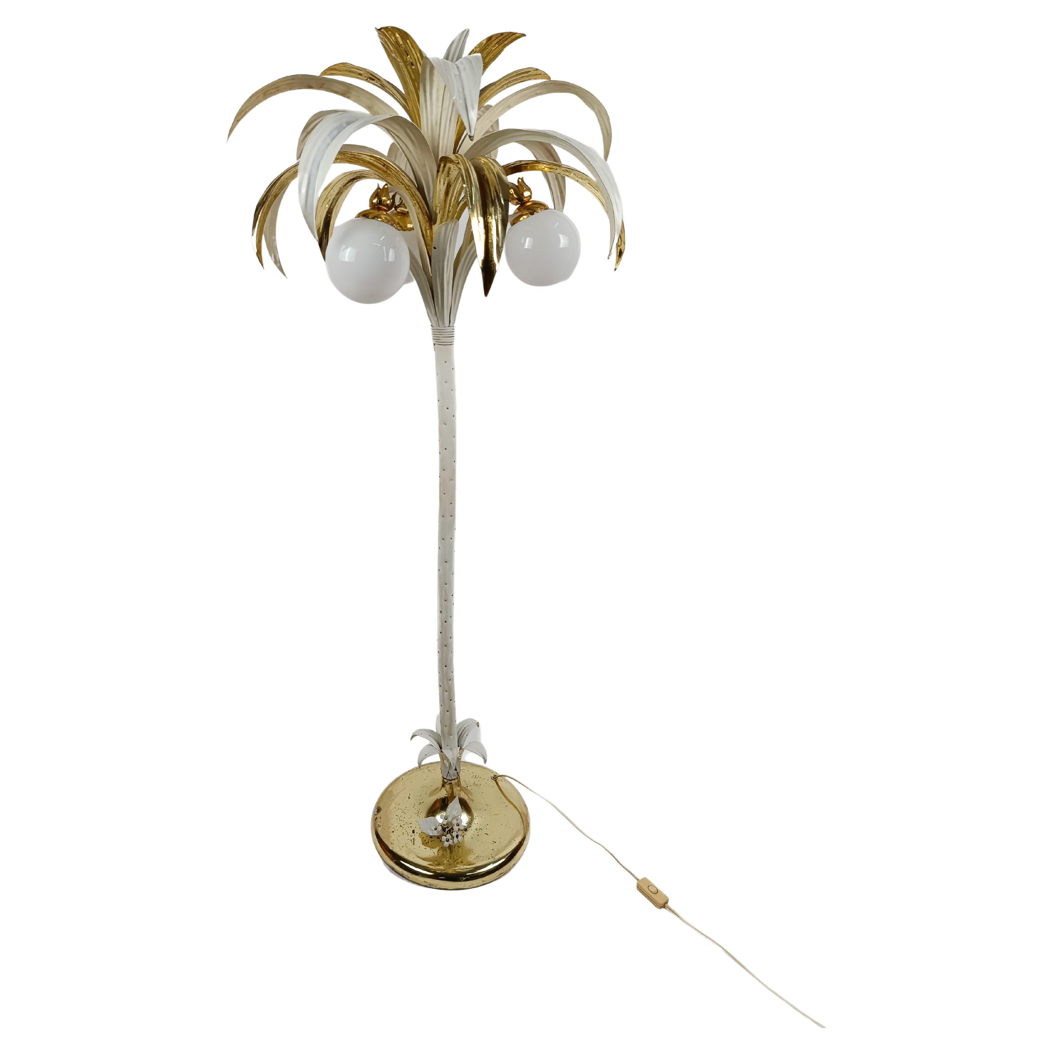 Vintage Gilded Palm Tree Floor Lamp in the Style of Hans Kögl, Italy, 1970s For Sale