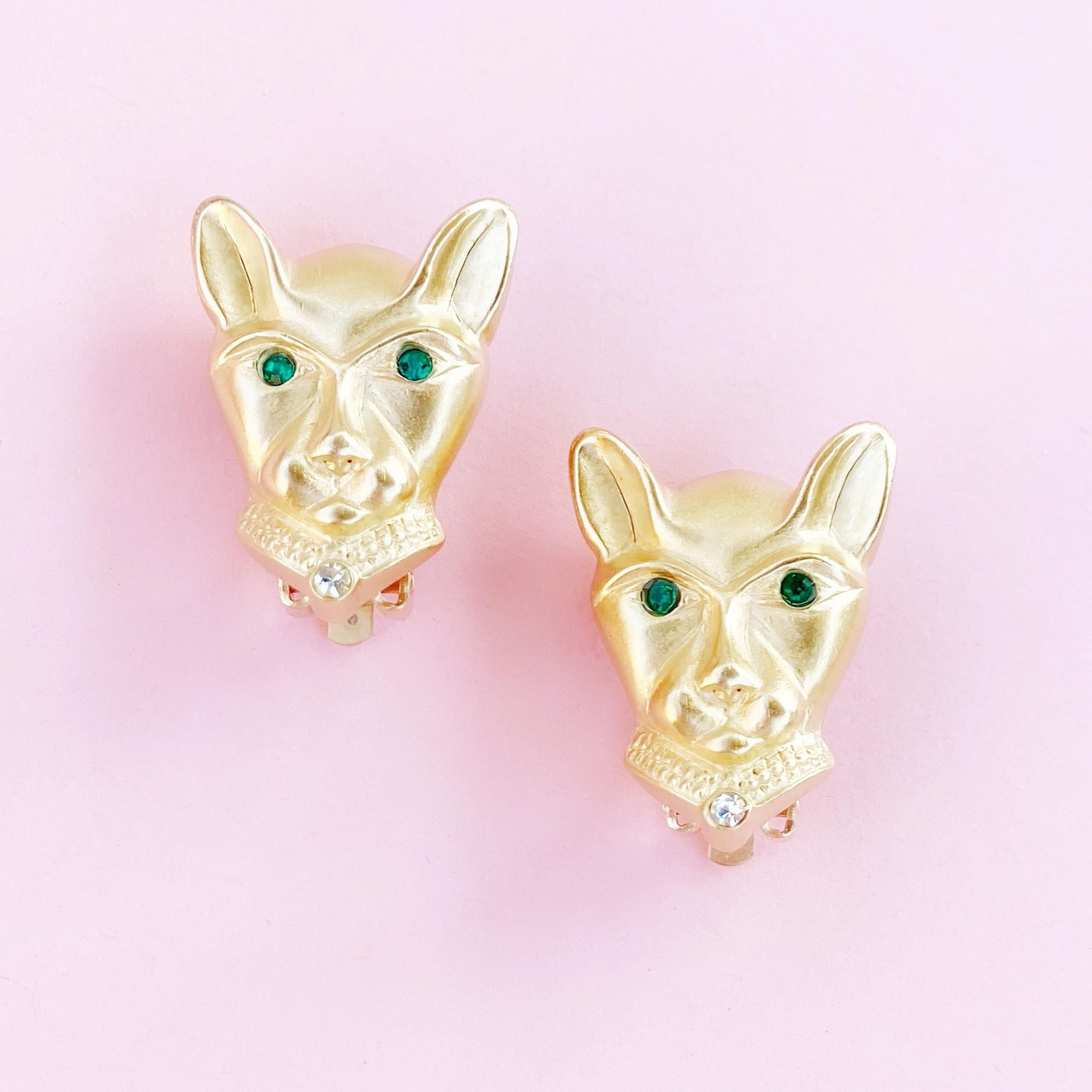 Modern Vintage Gilded Panther Figural Earrings By Jackie Collins, 1980s