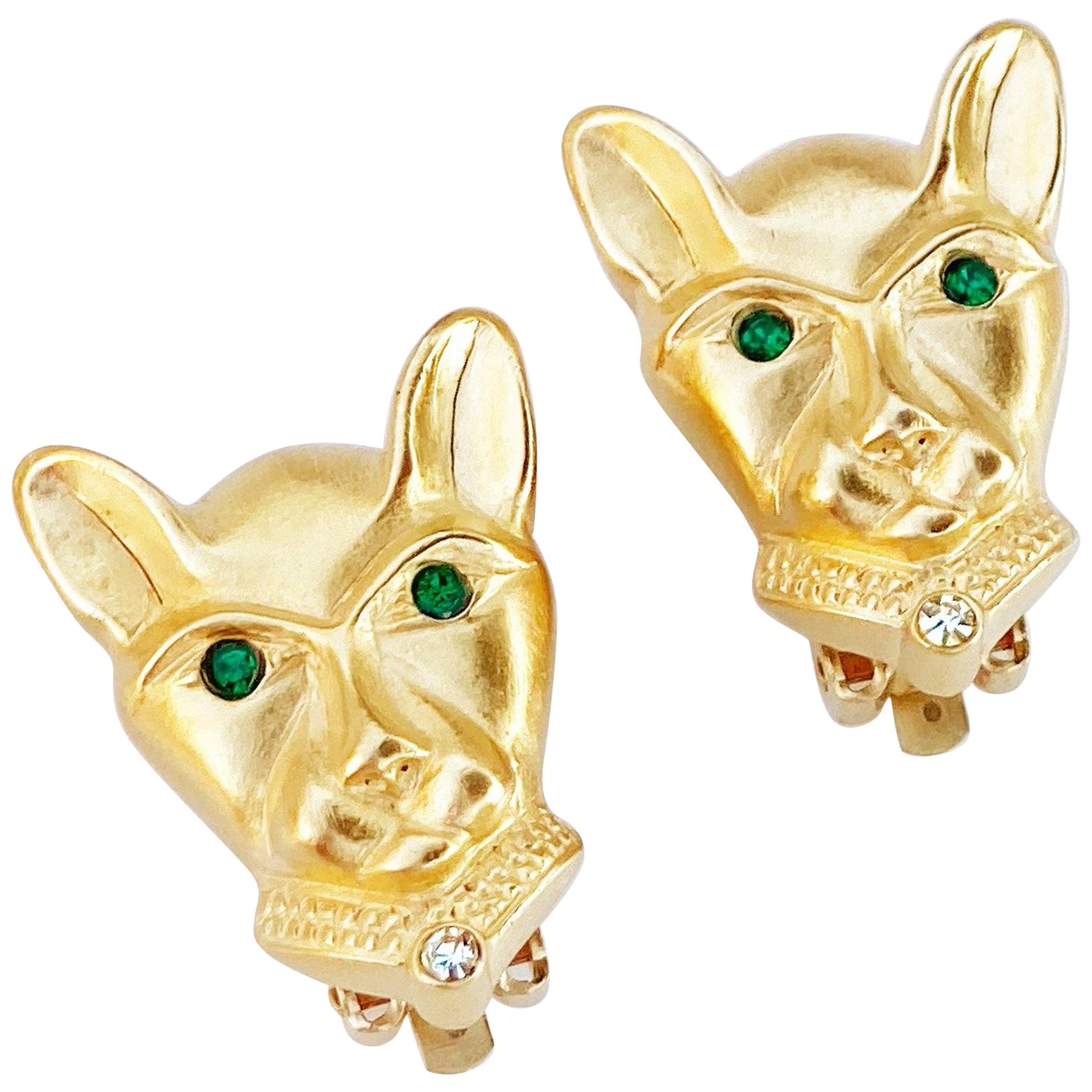 Vintage Gilded Panther Figural Earrings By Jackie Collins, 1980s