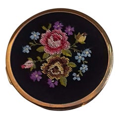 Vintage Gilded Powder Box with Tapestry and Mirror
