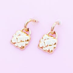 Vintage Gilded Quilted Handbag Figural Drop Earrings by Anne Klein, 1980s