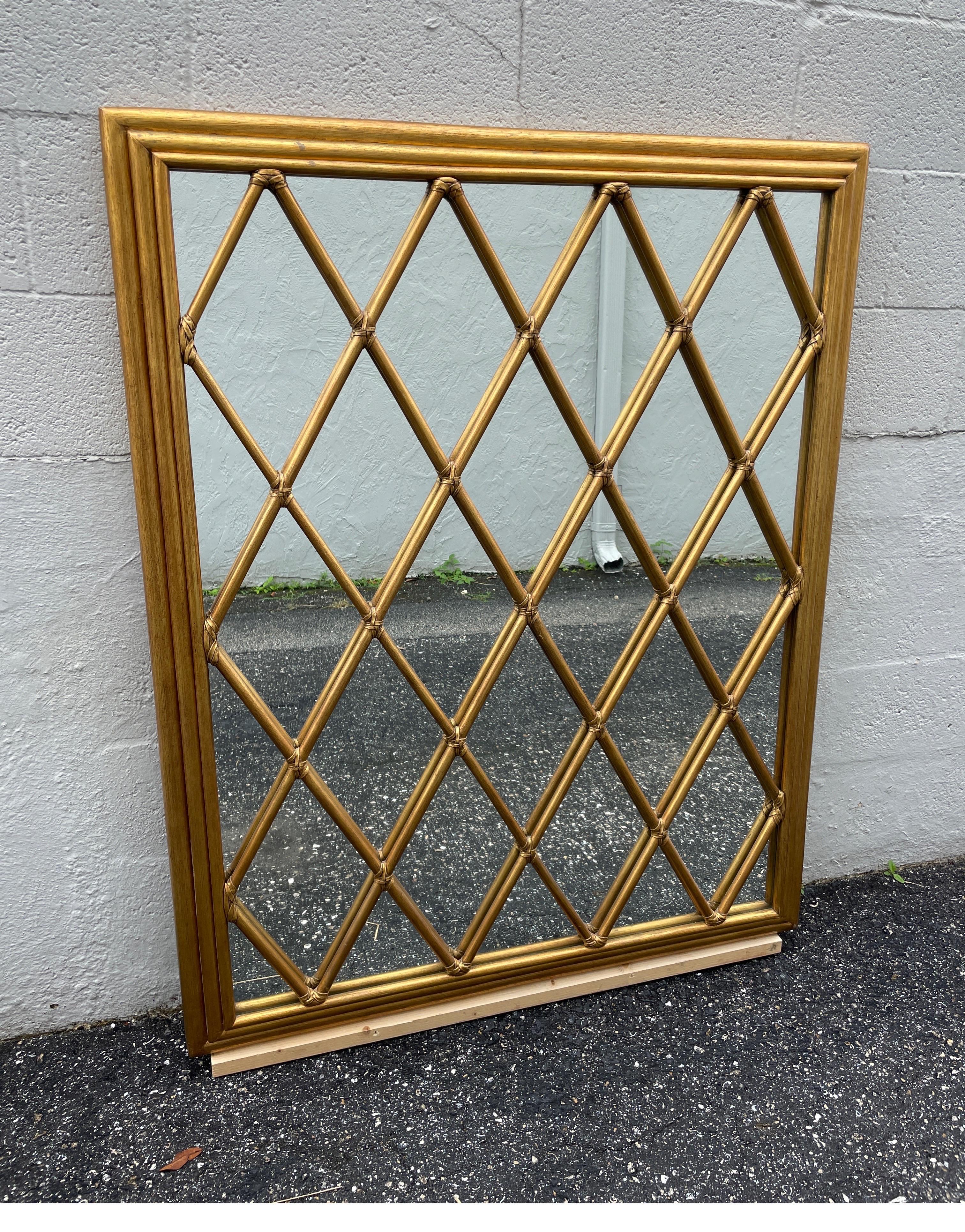 Hollywood Regency Vintage Gilded Rattan Harlequin Mirror by Mc Guire For Sale