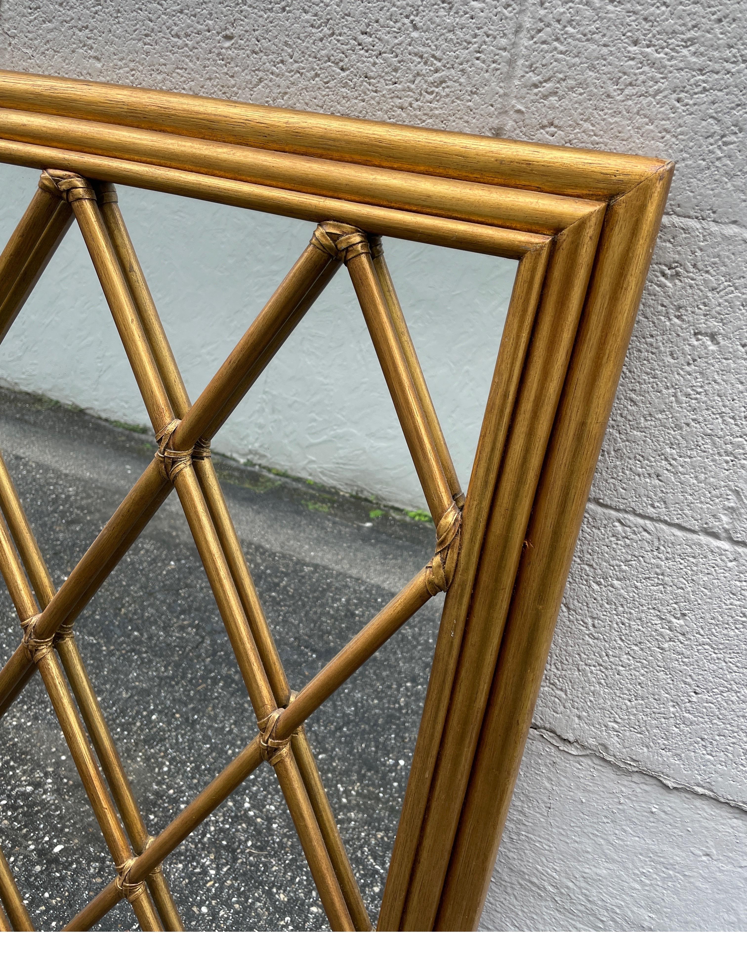 20th Century Vintage Gilded Rattan Harlequin Mirror by Mc Guire For Sale