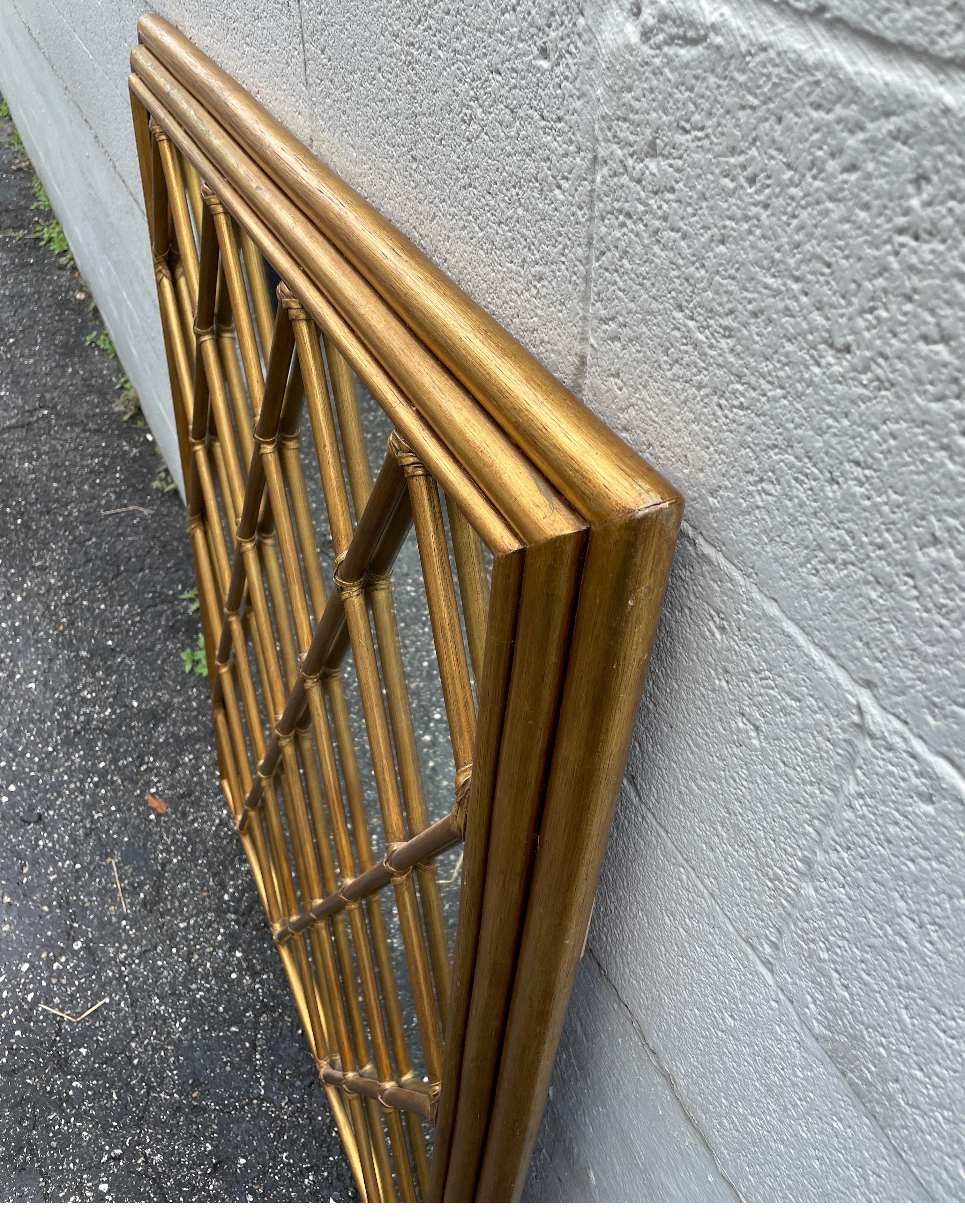 Vintage Gilded Rattan Harlequin Mirror by Mc Guire For Sale 1