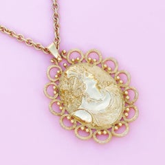 Vintage Gilded Roman Goddess Cameo Pendant Necklace by Trifari, 1960s